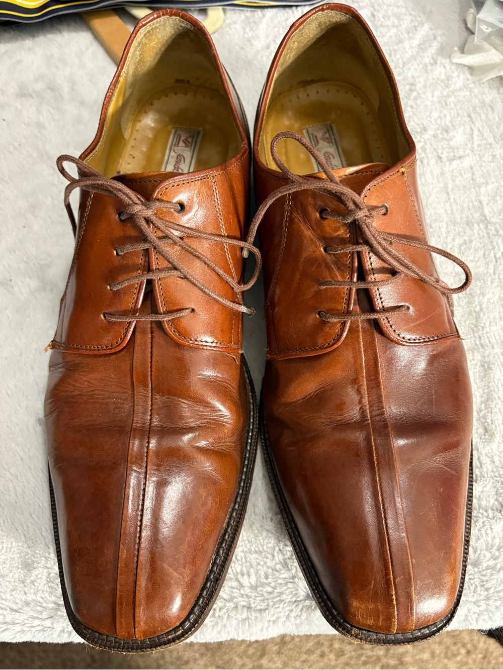 Sandro Moscoloni Men's Cognac Brown Leather Lace-Up Oxfords